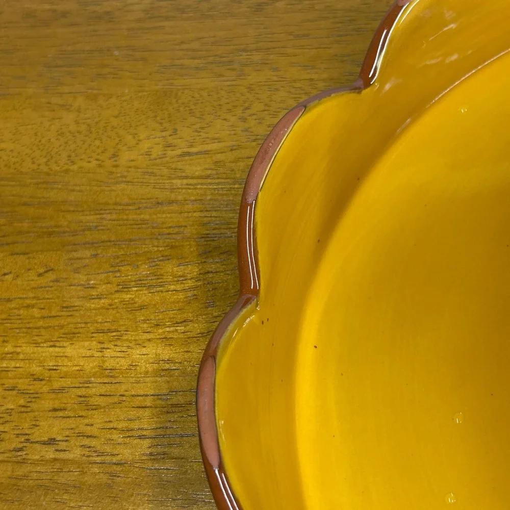 Pier 1 Imports Sunflower Hand Painted Terracotta Cake Stand Pedestal Server